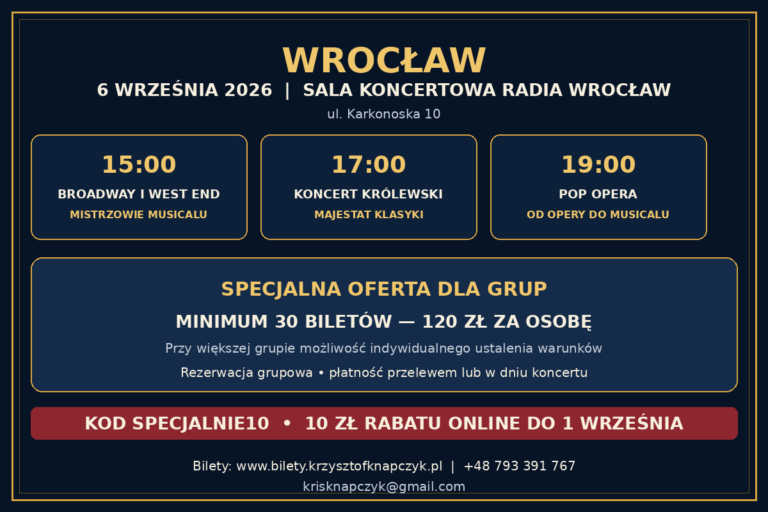 6 września 2026 roku w Sali Koncertowej Radia Wrocław – koncerty
